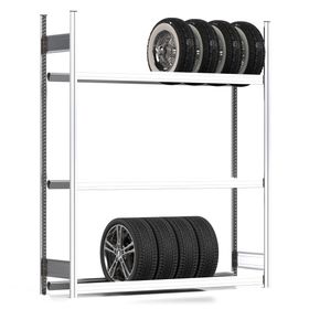 Reifenregal mit Tiefenriegel - 250 kg - 2.000 x 1.695 x 400 mm (HxBxT) - 3 Ebenen - erweiterbar - Steckregal BERT