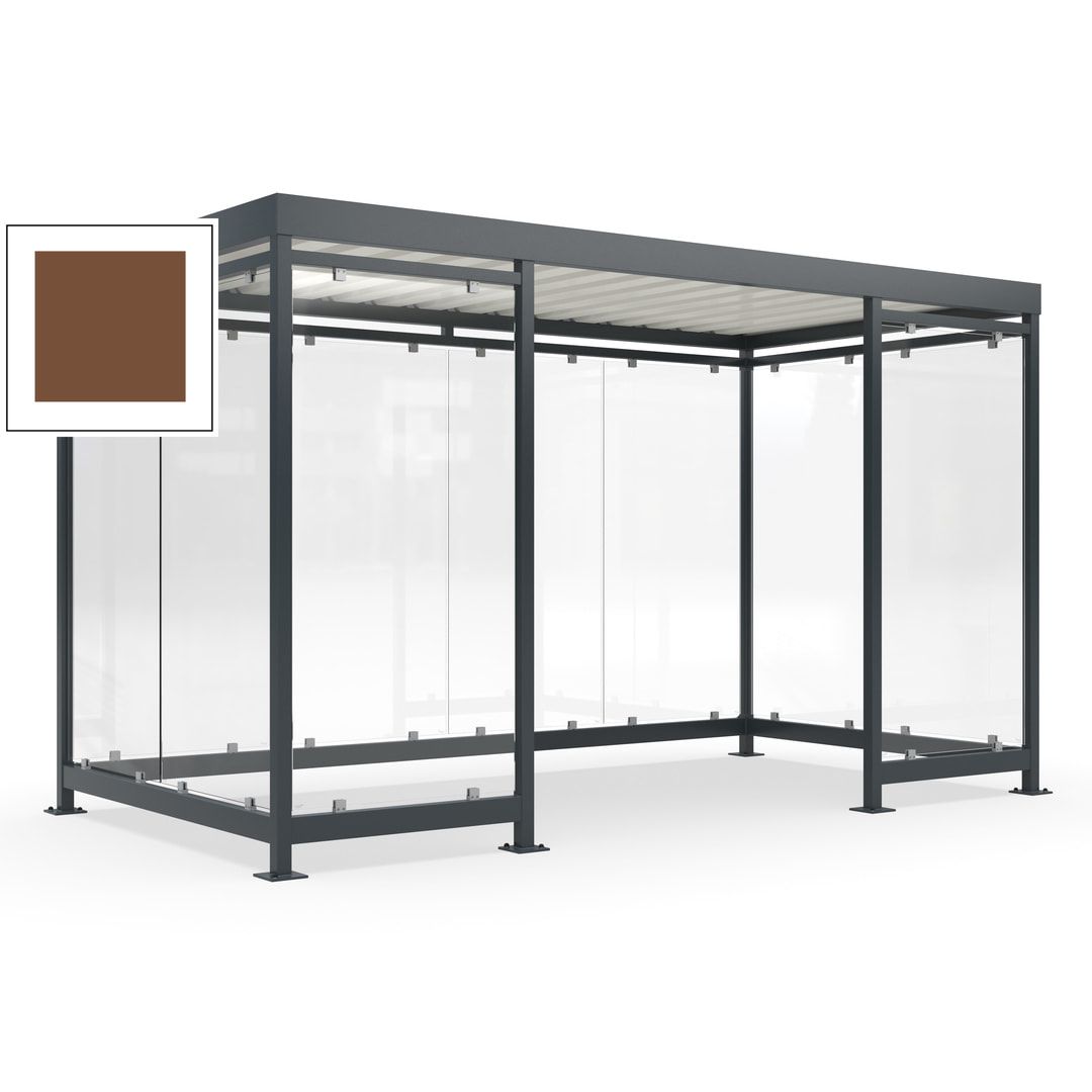 Fahrgastunterstand, Raucherunterstand, fertig montiert, Aufdübeln, 12-13 Personen, 2.510 x 4.195 x 2.165 mm (HxBxT), 10 Wände, Achatgrau