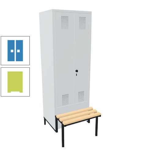 Doppel-Spind, Garderobenschrank, Buche Sitzbank integriert, 2 Abteile a 400 mm, Korpus anthrazitgrau, Tür anthrazitgrau, 1.850 x 800 x 815 mm (HxBxT)