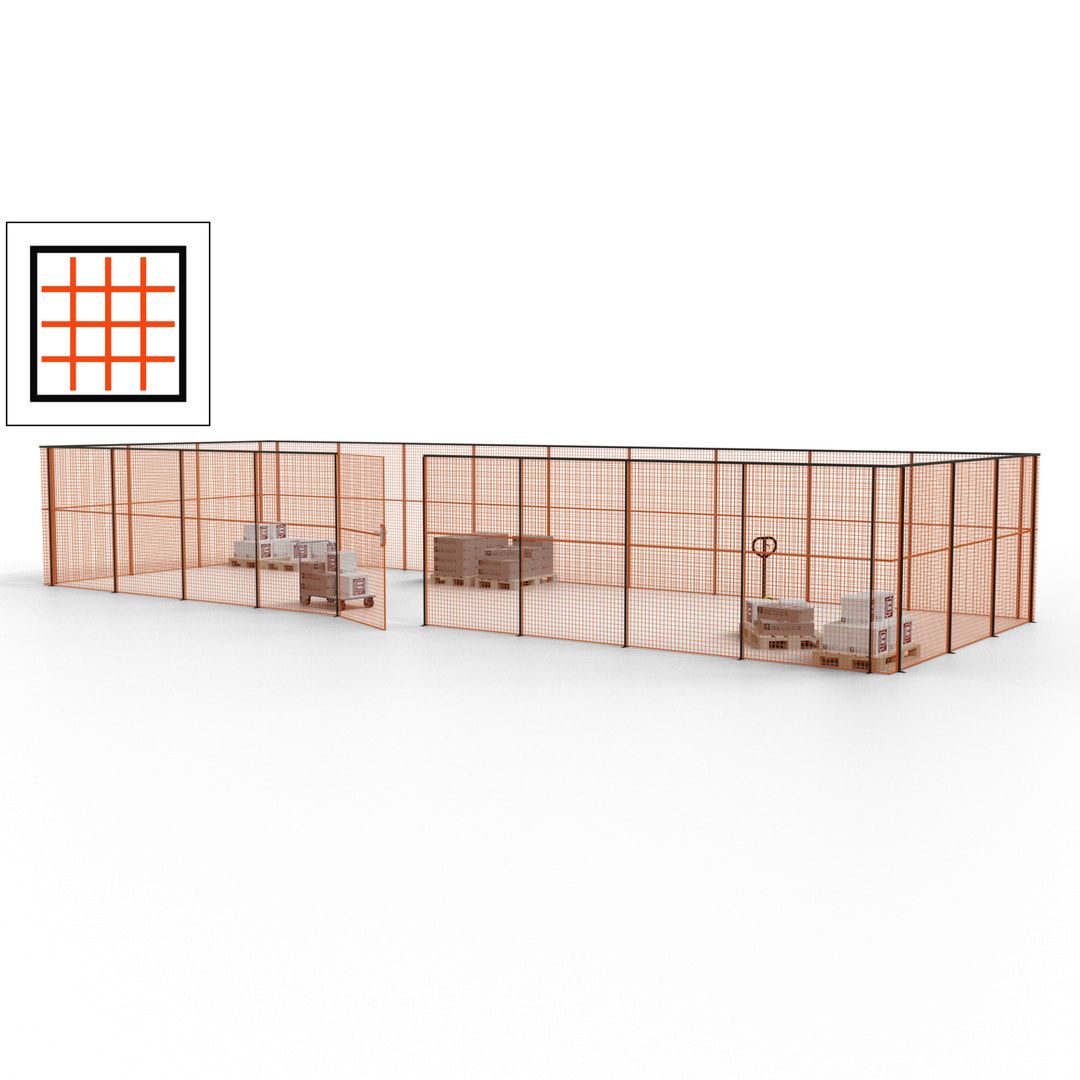 Maschinen Schutzgitter - Hallentrennwand - Sicherheitszaun - Tür - 36 m - 2.200 x 13.900 x 4.900 mm (HxBxT) - enzianblau