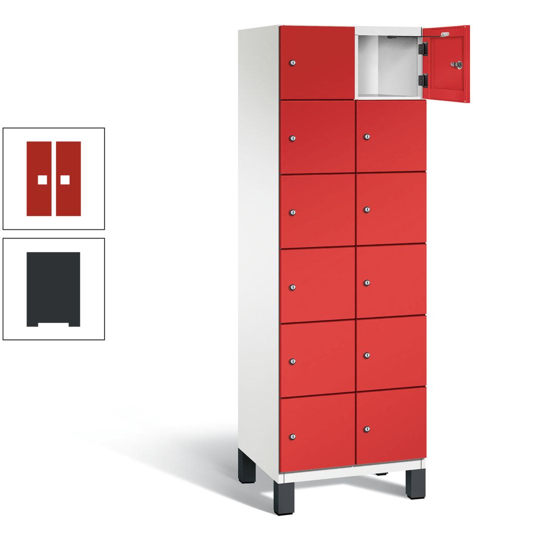 Fächerschrank, Stahlschrank, 12 Fächer, Türöffnungsbegrenzer, Füße, 1.980 x 600 x 525 mm (HxBxT), Korpus anthrazitgrau, Front anthrazitgrau