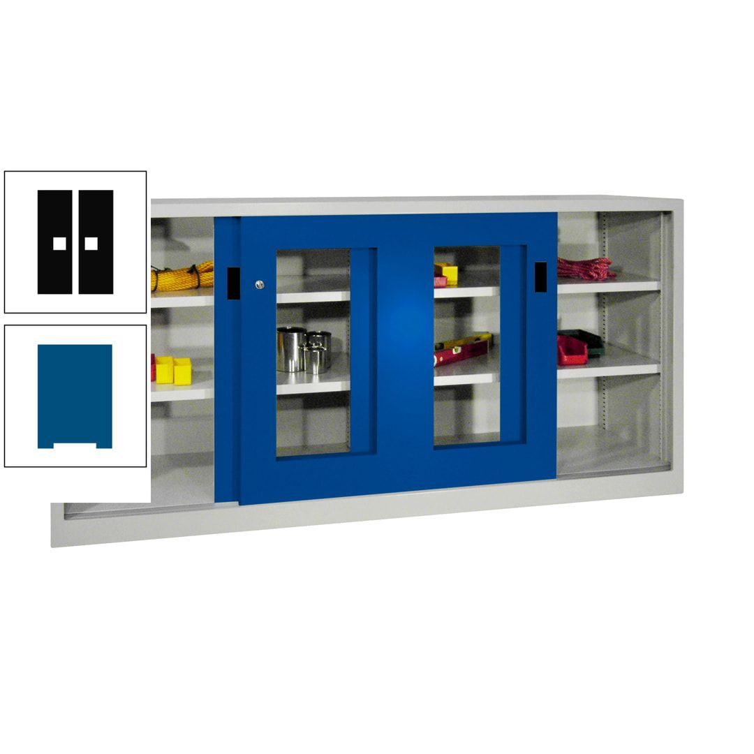 Schiebetürenschrank - Sichtfenstertüren - 1.000x2.000x400 mm (HxBxT) - 4 Böden, gepulvert - Zylinderschloss - anthrazitgrau