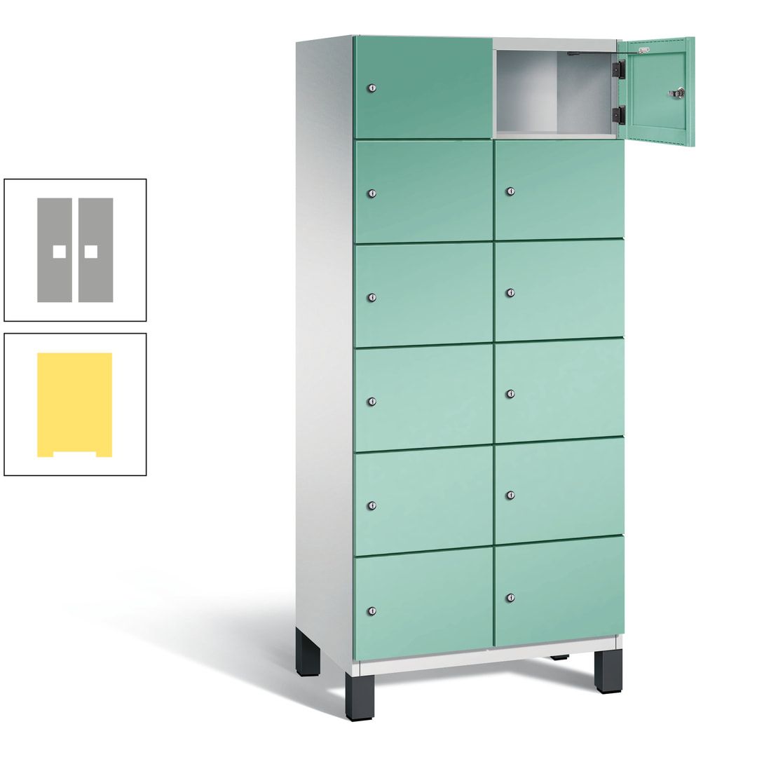 Fächerschrank, Stahlschrank, 12 Fächer, Türöffnungsbegrenzer, Füße, 1.980 x 800 x 525 mm (HxBxT), Korpus anthrazitgrau, Front anthrazitgrau