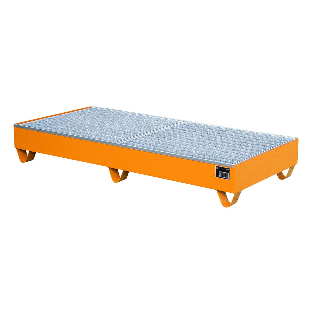 Auffangwanne - 1.800 x 800 mm (BxT) - 202 l - Füße - Gitterrost - feuerrot