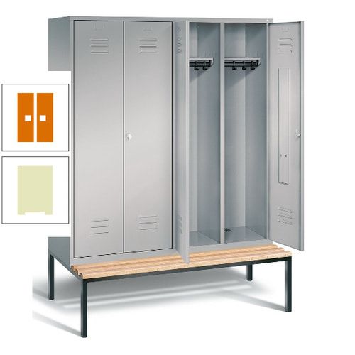 Doppel-Spindschrank, Buche Sitzbank untergebaut, 4 Abteile a 400 mm, Korpus lichtgrau, Tür anthrazitgrau, 2.090 x 1.590 x 815 mm (HxBxT)