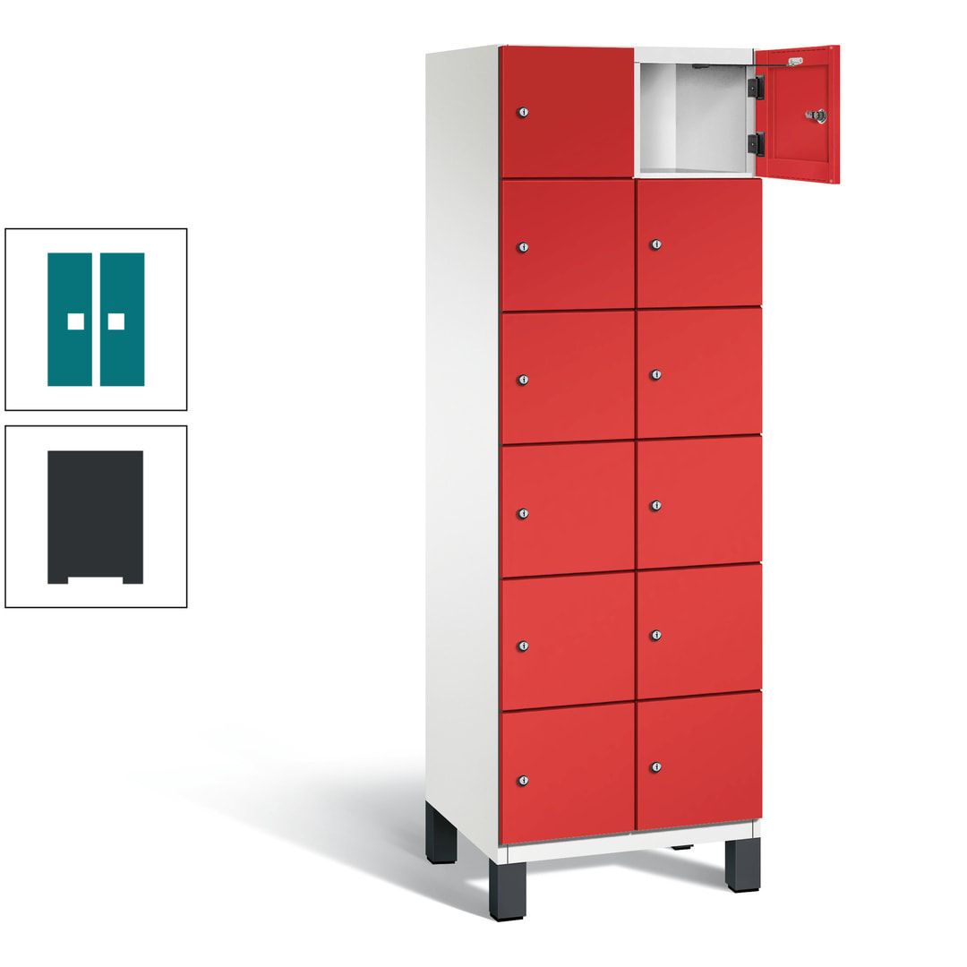 Fächerschrank, Stahlschrank, 12 Fächer, Türöffnungsbegrenzer, Füße, 1.980 x 600 x 525 mm (HxBxT), Korpus anthrazitgrau, Front anthrazitgrau