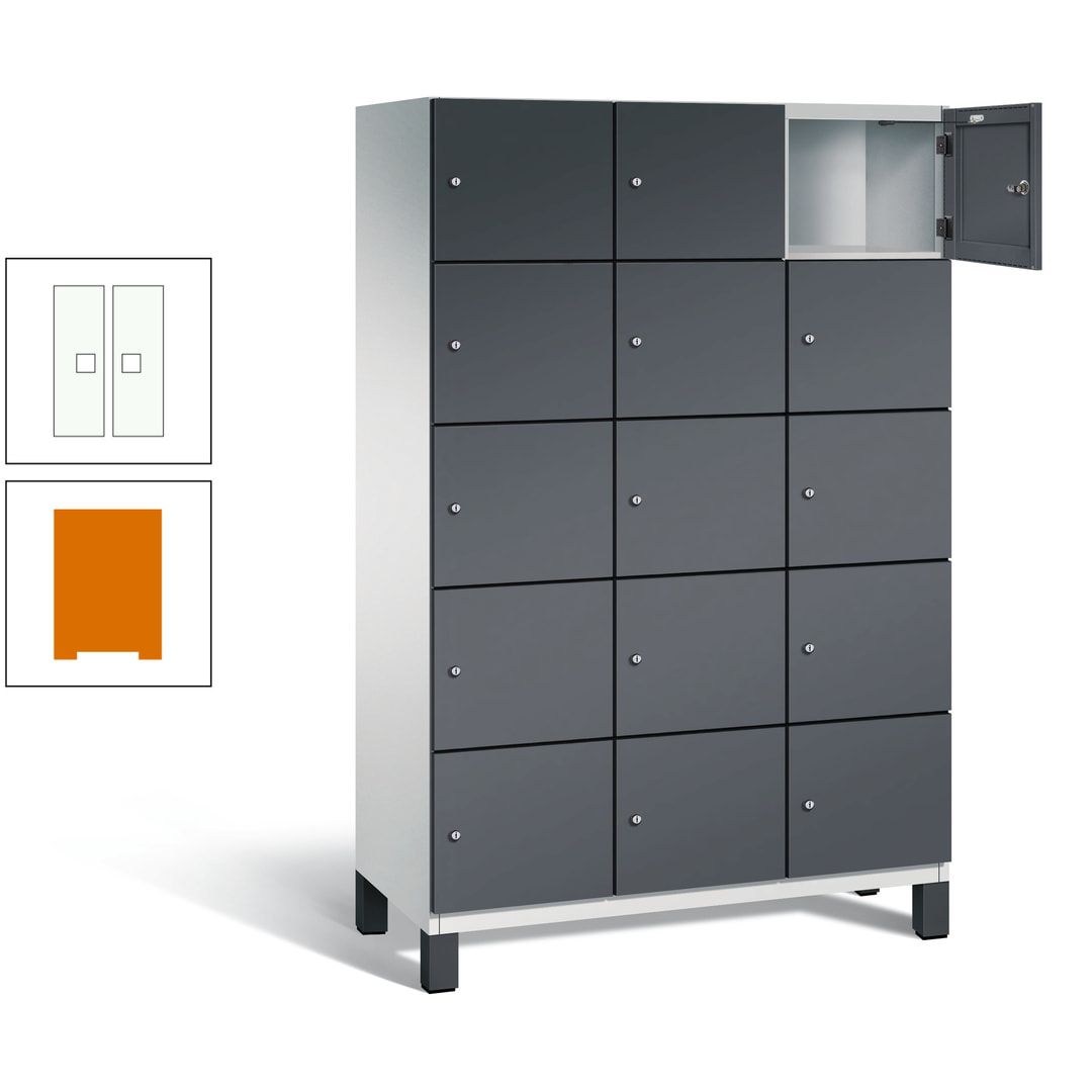Fächerschrank, Stahlschrank, 15 Fächer, Türöffnungsbegrenzer, Füße, 1.980 x 1.200 x 525 mm (HxBxT), Korpus anthrazitgrau, Front anthrazitgrau