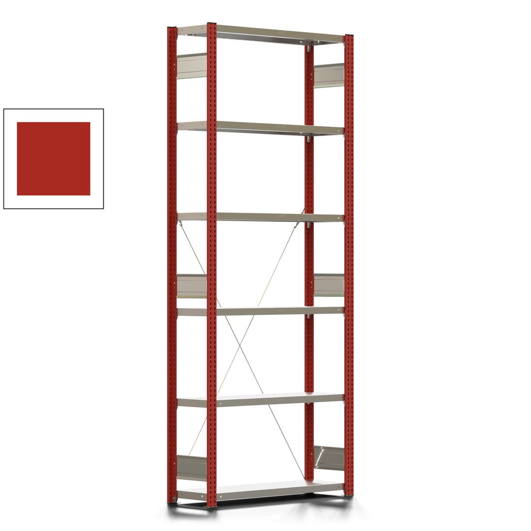 Fachbodenregal mit Tiefenriegel - 350 kg - 2.500 x 1.005 x 326 mm (HxBxT) - Anbauregal - 6 Böden - enzianblau - Lagerregal - Steckregal BERT