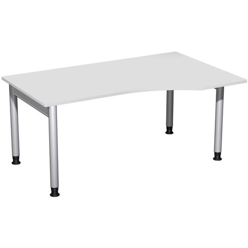 Eckschreibtisch, Ecke rechts, Füße einseitig verkürzt, 4-Fuß Pro, höhenverstellbar, 680-800 x 1.600 x 1.000 mm (HxBxT), Dekor Ahorn