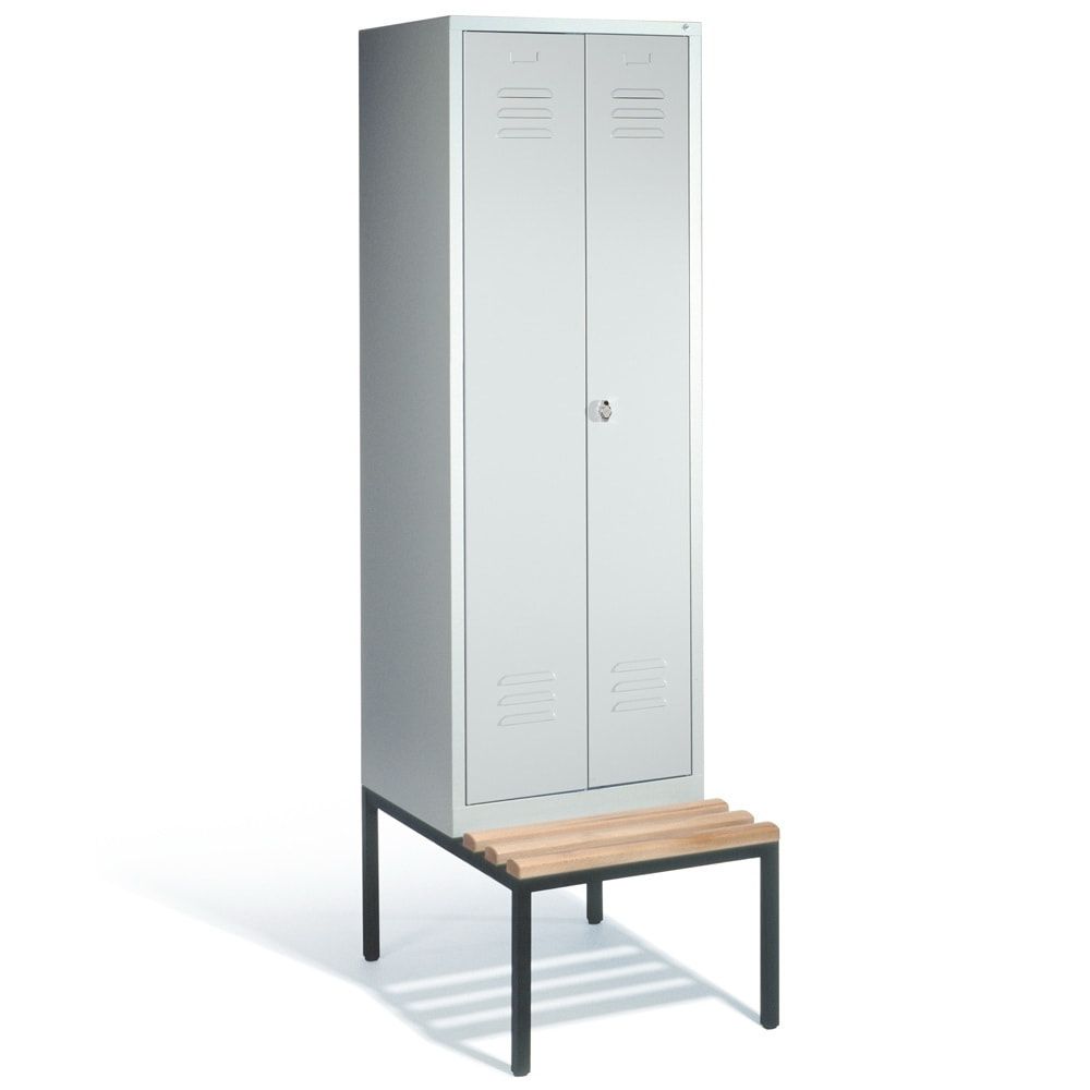 Doppel-Spindschrank, Buche Sitzbank untergebaut, 2 Abteile a 300 mm, Korpus lichtgrau, Tür anthrazitgrau, 2.090 x 610 x 815 mm (HxBxT)