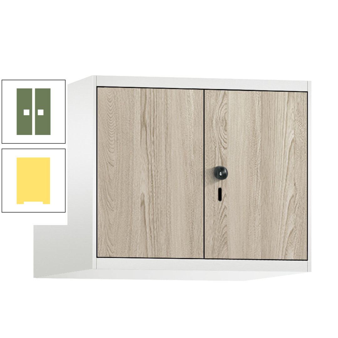 Aufsatzschrank, Schrankaufsatz, Türen paarweise, 2 Fächer a 300 mm, Farbe Pastellgelb, Tür anthrazitgrau , 500 x 600 x 500 mm (HxBxT)