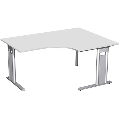 Eckschreibtisch, Eckteil 800 mm, Ecke rechts, Füße einseitig verkürzt, C-Fuß Pro, 720 x 1.600 x 1.200 mm (HxBxT), Gestell silber, Dekor Ahorn