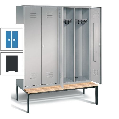 Doppel-Spindschrank, Buche Sitzbank untergebaut, 4 Abteile a 400 mm, Korpus lichtgrau, Tür anthrazitgrau, 2.090 x 1.590 x 815 mm (HxBxT)