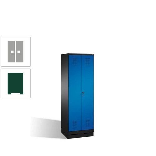 Doppel-Spind, Doppeltüren, Garderobenschrank mit Sockel, 2 Abteile a 300 mm, Korpus anthrazitgrau, Tür anthrazitgrau, 1.800 x 600 x 500 mm (HxBxT)