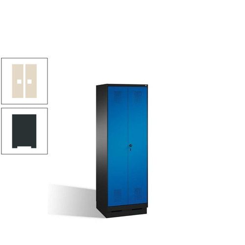 Doppel-Spind, Doppeltüren, Garderobenschrank mit Sockel, 2 Abteile a 300 mm, Korpus anthrazitgrau, Tür anthrazitgrau, 1.800 x 600 x 500 mm (HxBxT)
