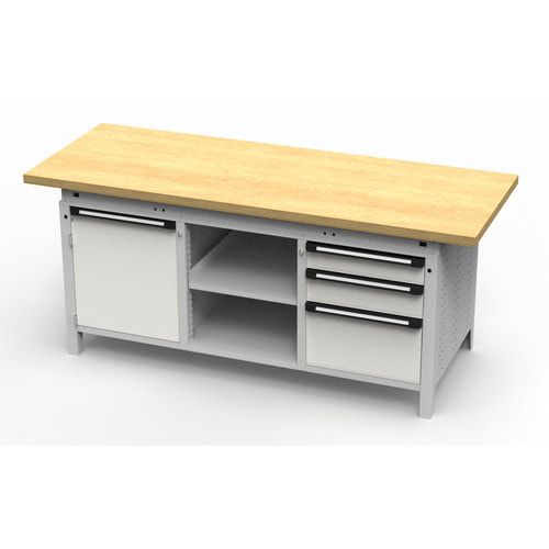 OTTOKIND Werkbank - bündige Arbeitsplatte - 850 x 1.695 x 750 mm (HxBxT) - 3 Schubladen - 1 Schrank - 2 Ablageböden - lichtgrau / anthrazitgrau