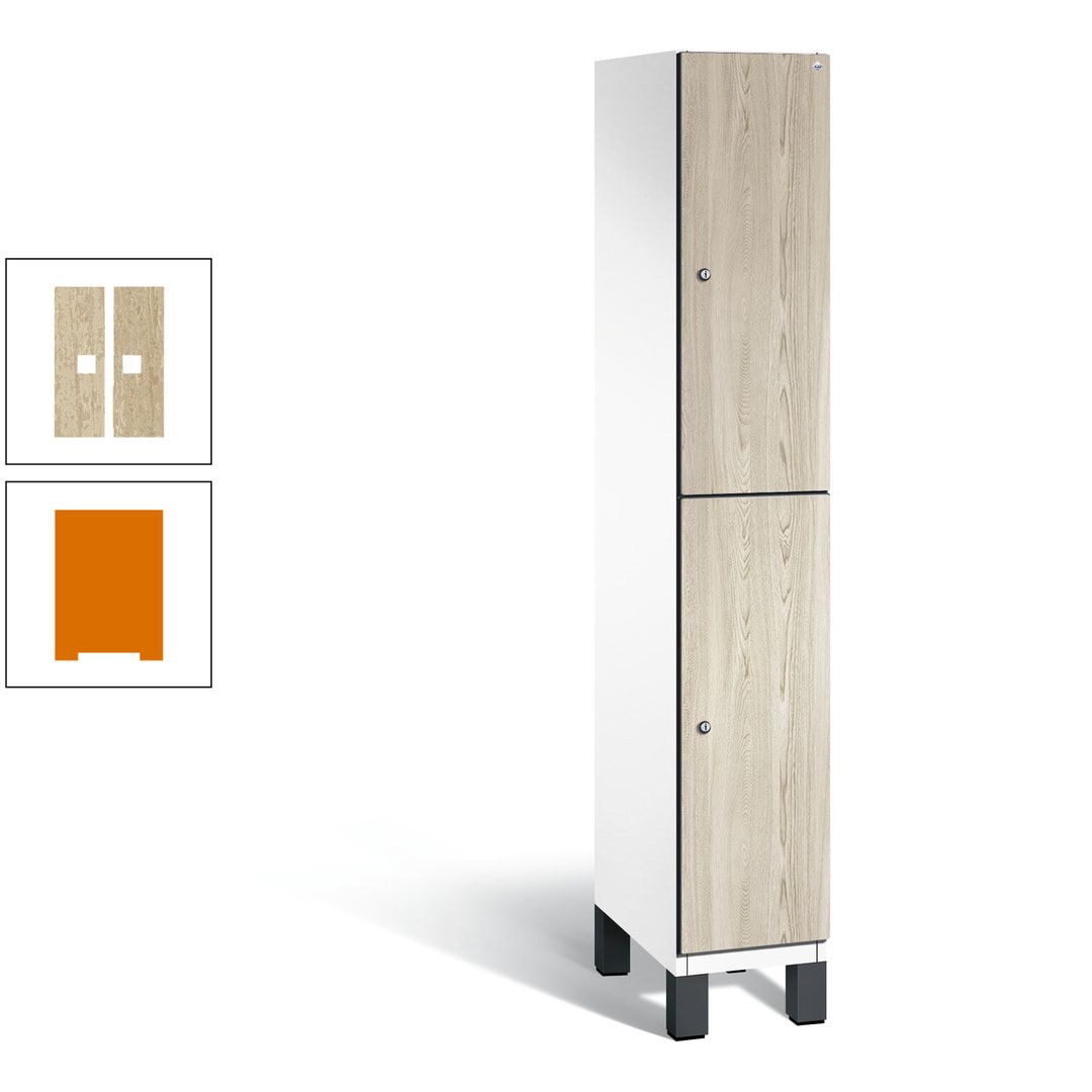 Fächerschrank, Garderobenschrank, mit Füßen, 1 Abteile, 1.980 x 300 x 525 mm (HxBxT), Korpus anthrazitgrau, Tür Donau-Ahorn