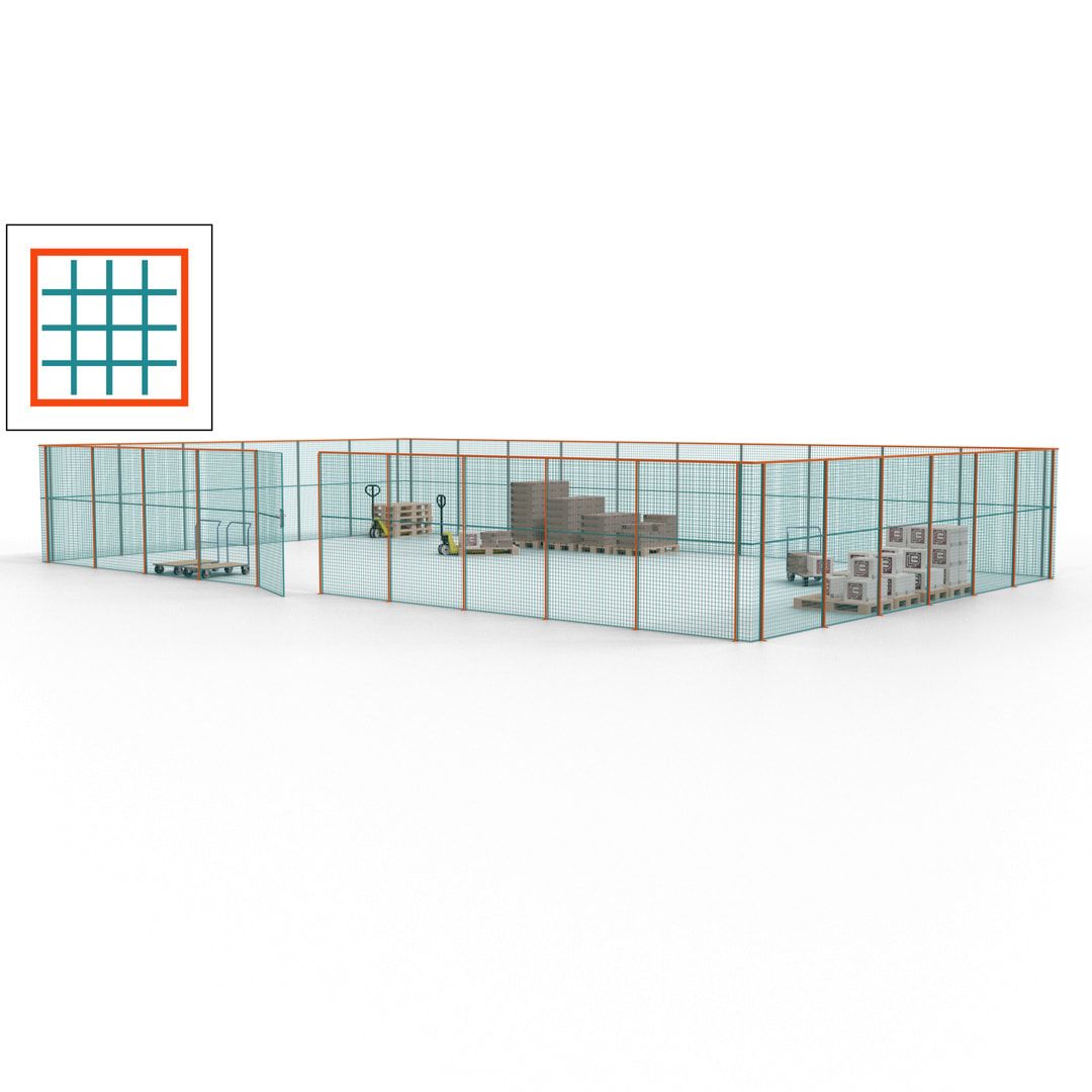 Maschinen Schutzgitter - Hallentrennwand - Sicherheitszaun - Tür - 48 m - 2.200 x 15.400 x 9.400 mm (HxBxT) - enzianblau