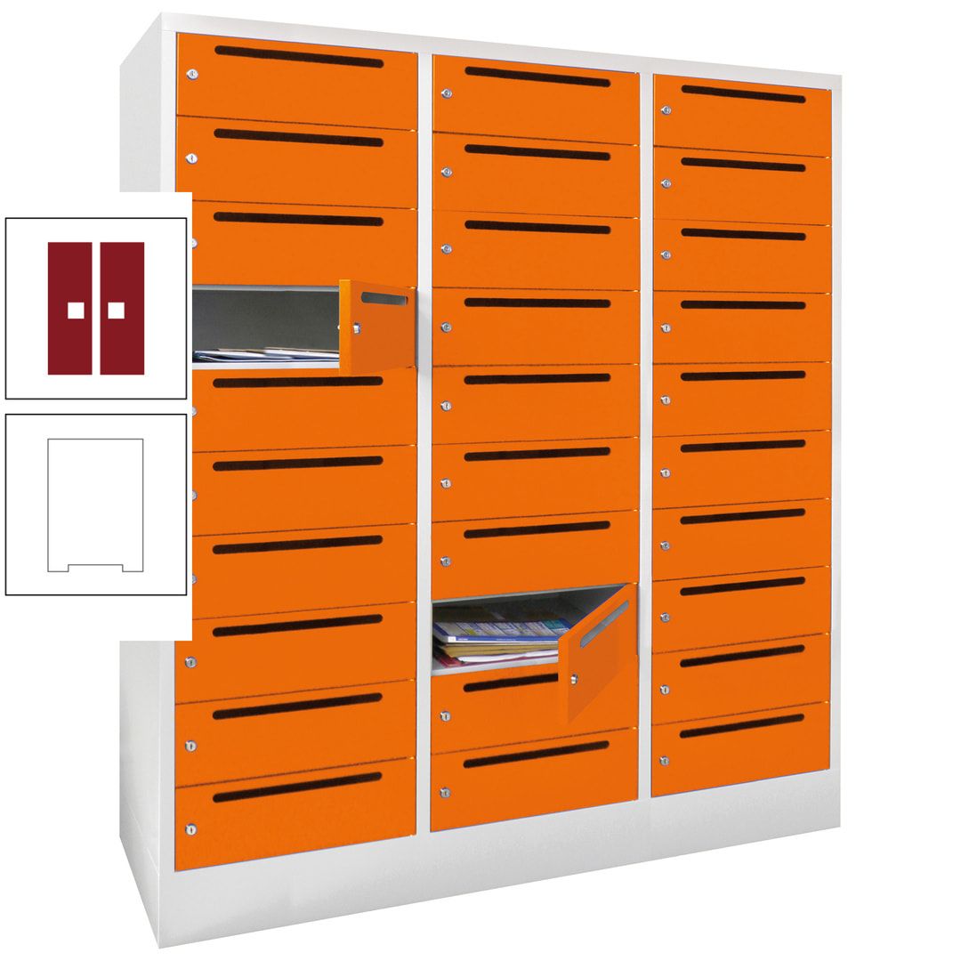 Postverteilerschrank, Schließfachschrank, 3 Abteile a 40 cm, 30 Fächer, 1.850 x 1.200 x 500 mm (HxBxT), Korpus anthrazitgrau, Front anthrazitgrau