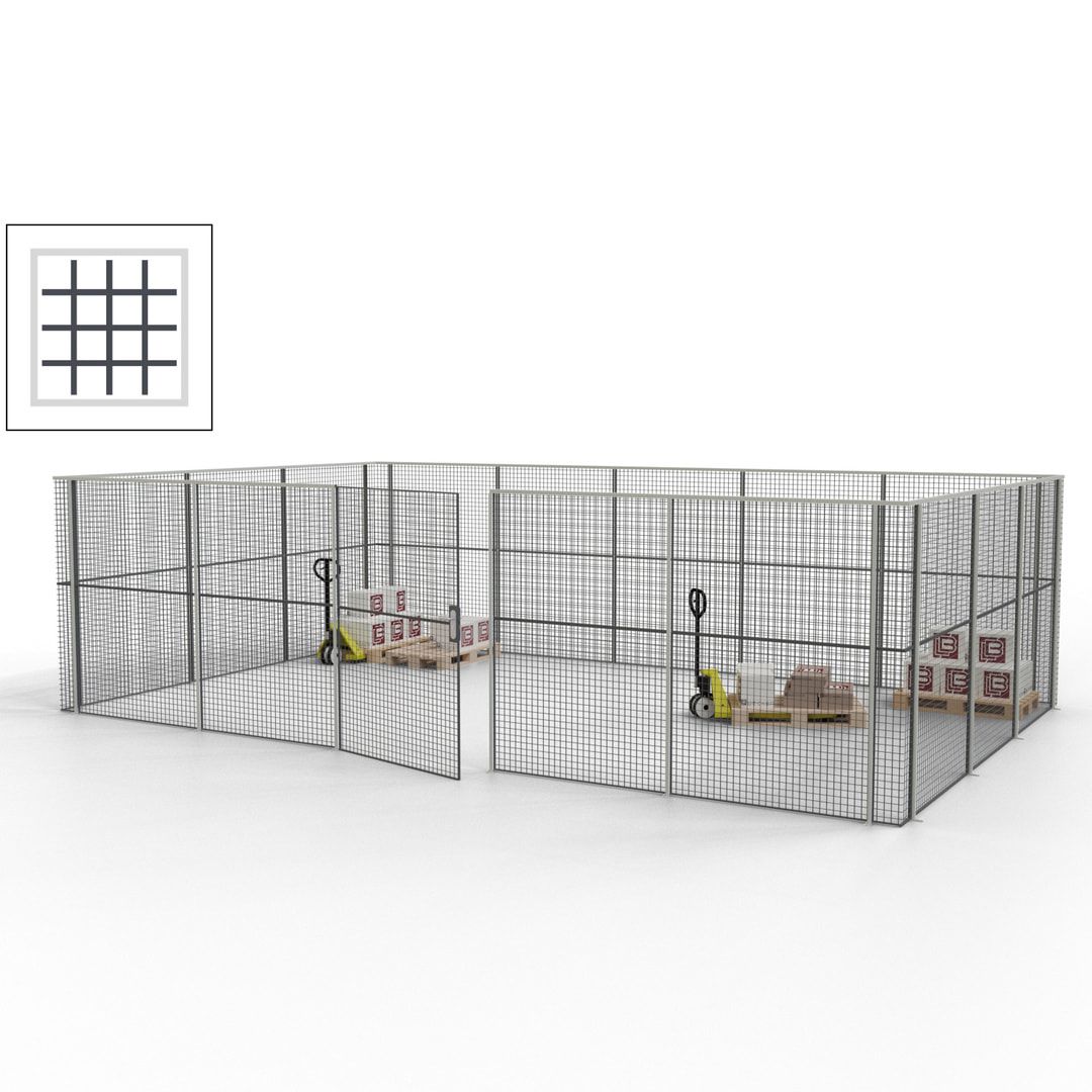 Maschinen Schutzgitter - Hallentrennwand - Sicherheitszaun - Tür - 22 m - 2.200 x 7.900 x 4.900 mm (HxBxT) - enzianblau