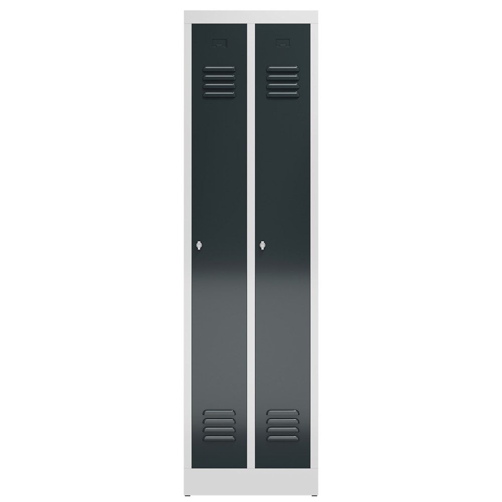 Garderobenschrank, Garderobenspind, 2 Abteile, 1.800 x 500 x 500 mm (HxBxT), Stahl, Drehriegelverschluss, Korpus: lichtgrau, Front: anthrazitgrau