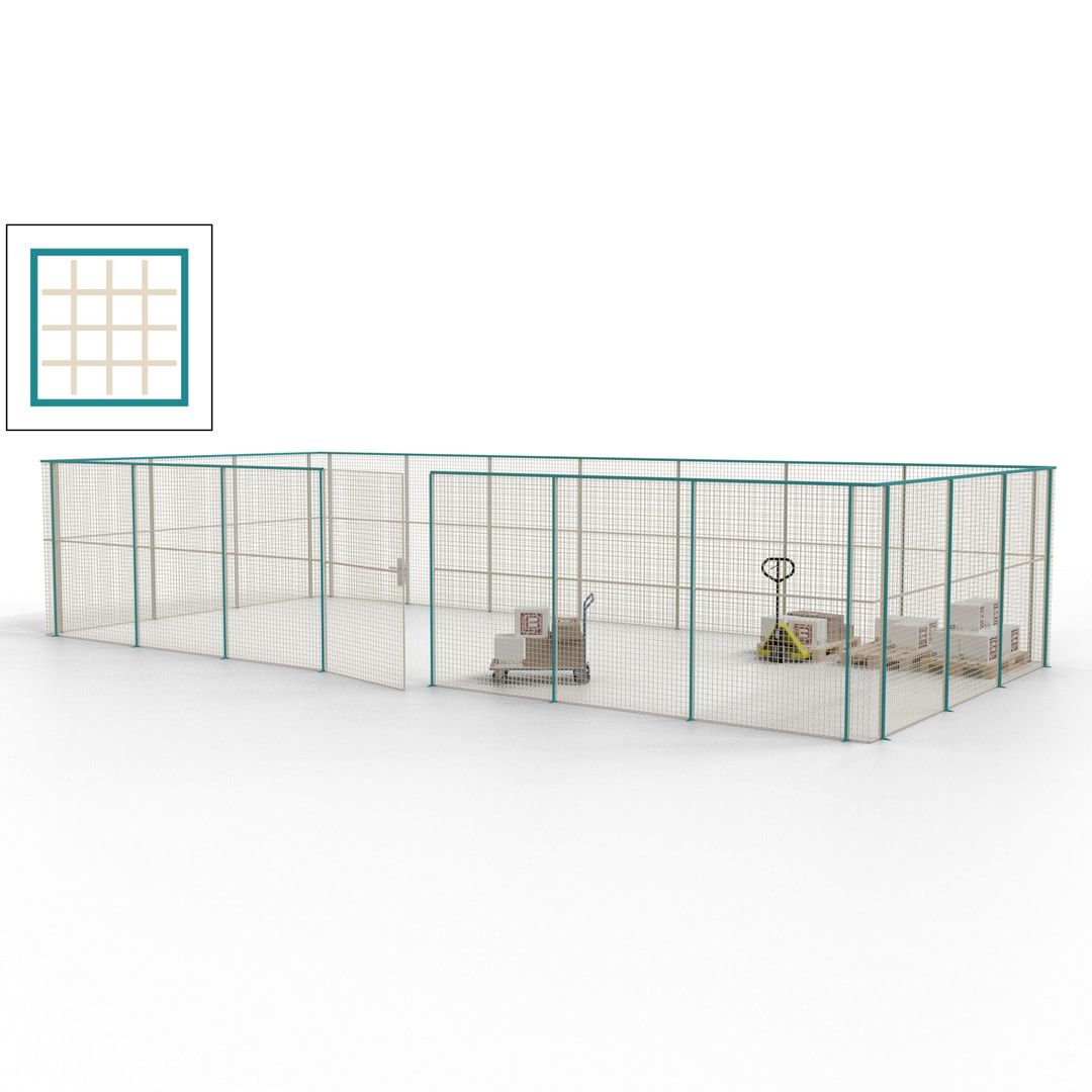 Hallentrennwand - Flügeltür, Gitter - 19 Gitterwände - 2.200 x 10.900 x 4.900 mm (HxBxT) - Perlweiß/reinorange