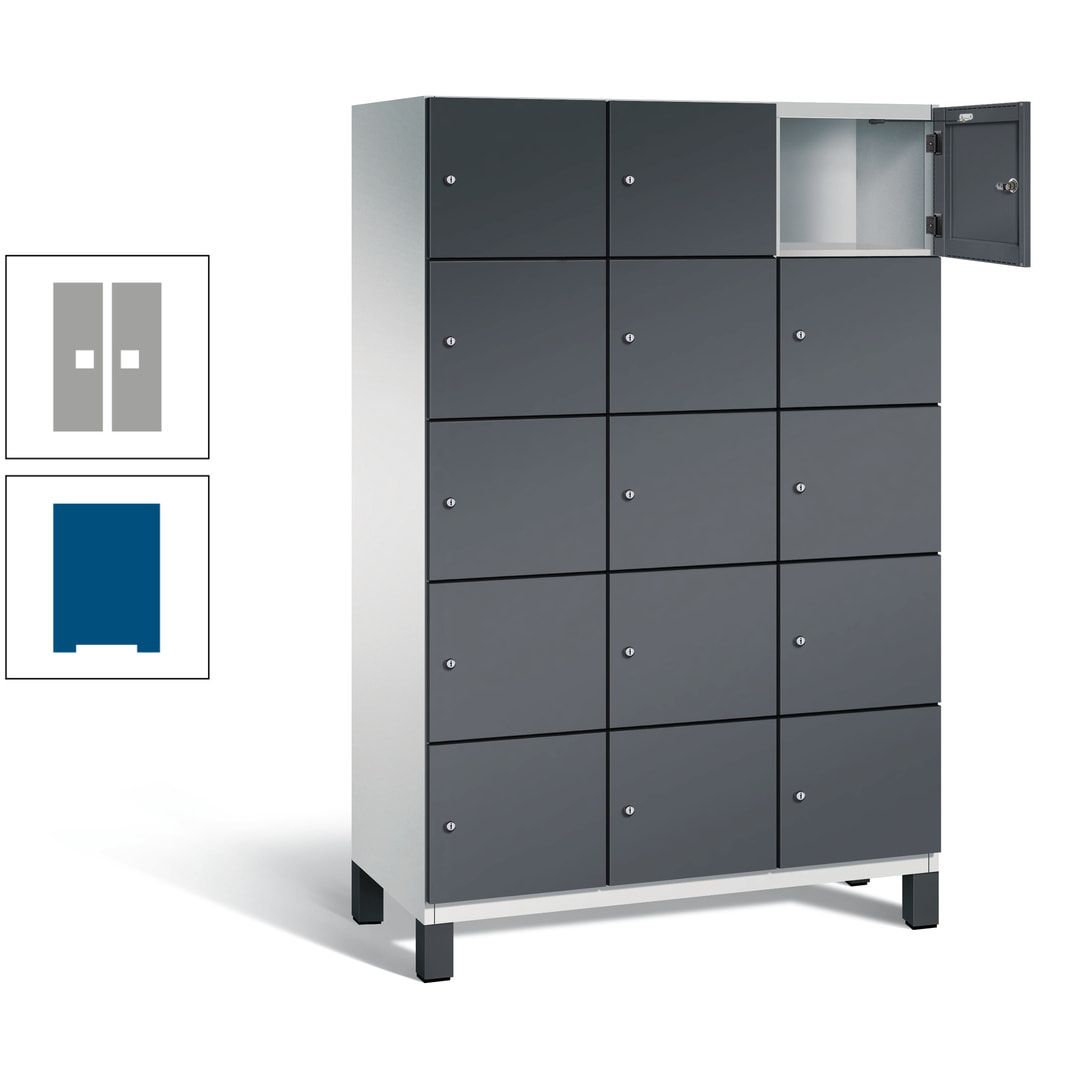 Fächerschrank, Stahlschrank, 15 Fächer, Türöffnungsbegrenzer, Füße, 1.980 x 1.200 x 525 mm (HxBxT), Korpus anthrazitgrau, Front anthrazitgrau