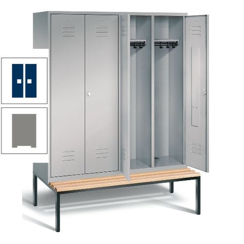 Doppel-Spindschrank, Buche Sitzbank untergebaut, 4 Abteile a 400 mm, Korpus lichtgrau, Tür anthrazitgrau, 2.090 x 1.590 x 815 mm (HxBxT)