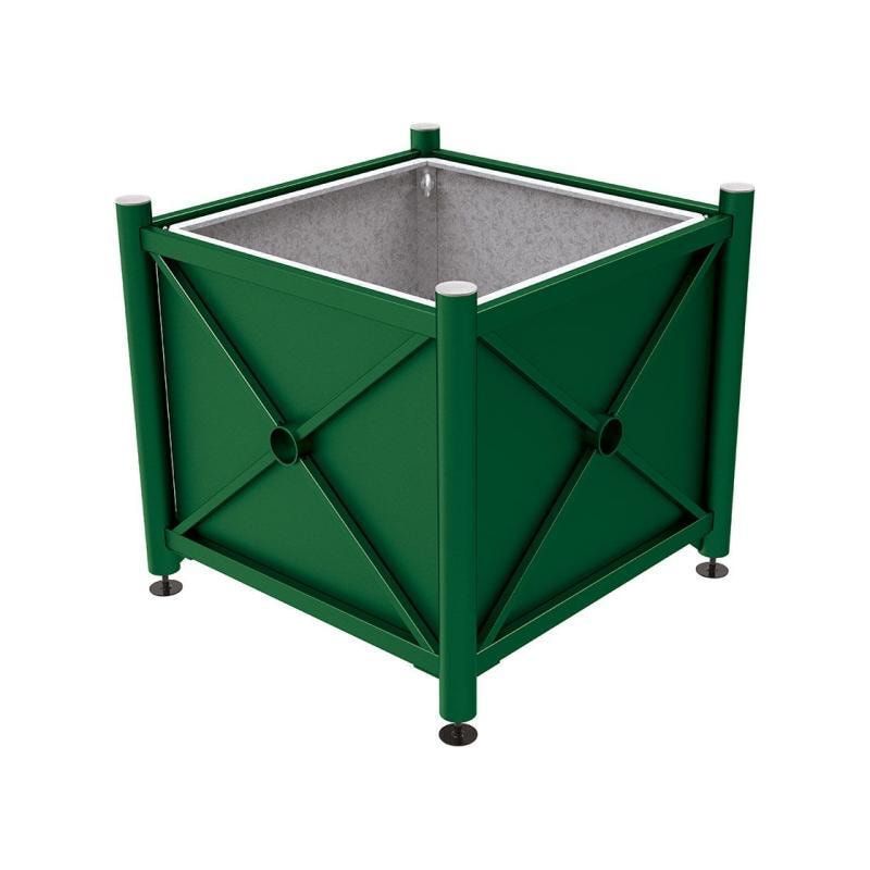 Pflanzbehälter, fvz.Stahl, innen feuerverzinkt, Verladungsgriffe, verstellbare Füße, Kopf Agora, 900 x 1.000 x 1.000 mm (HxBxT), enzianblau