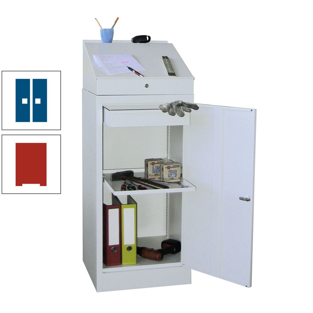 Stehpult mit Schrank - Vollblechtür - Zylinderschloss - 1 Einlegeboden, 1 Schublade - 1.270x500x500 mm (HxBxT) - anthrazitgrau
