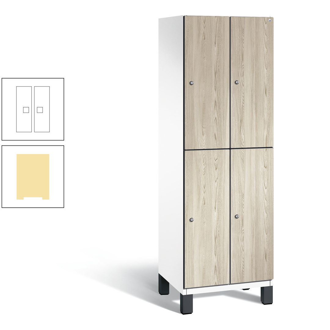 Fächerschrank, Garderobenschrank, mit Füßen, 2 Abteile, 1.980 x 600 x 525 mm (HxBxT), Korpus anthrazitgrau, Tür Donau-Ahorn