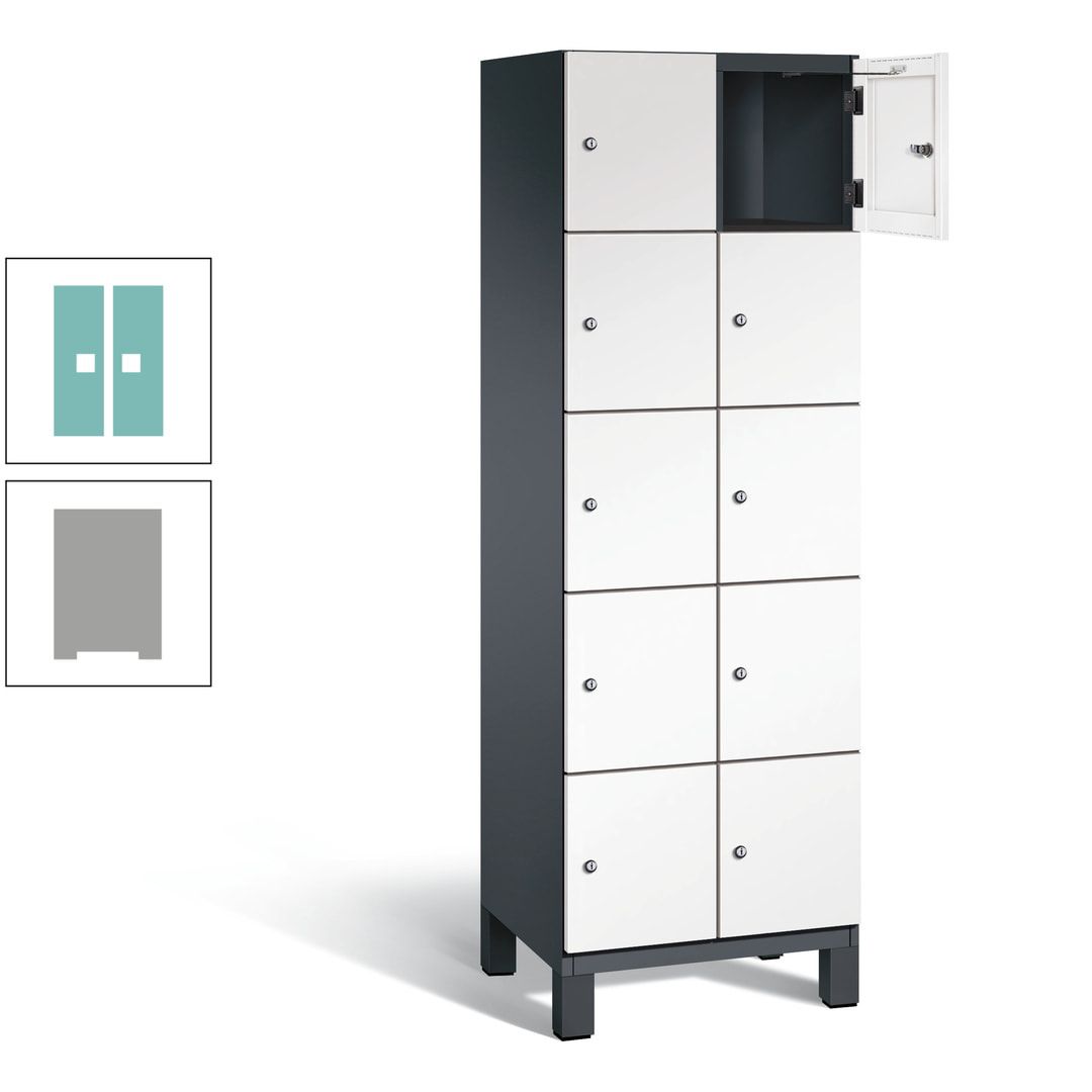 Fächerschrank, Stahlschrank, 10 Fächer, Türöffnungsbegrenzer, Füße, 1.980 x 600 x 525 mm (HxBxT), Korpus anthrazitgrau, Front anthrazitgrau