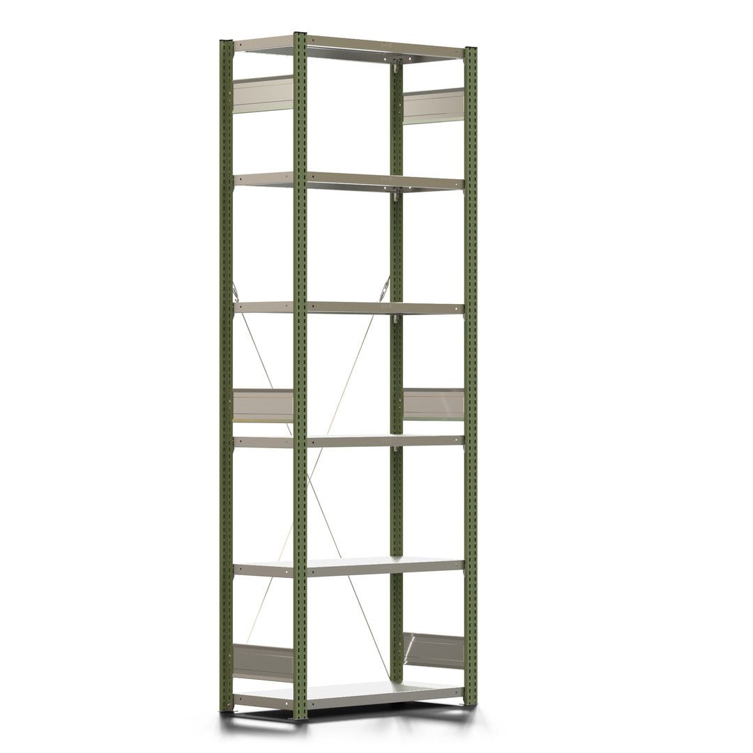 Fachbodenregal mit Tiefenriegel - 350 kg - 2.500 x 875 x 426 mm (HxBxT) - Anbauregal - 6 Böden - enzianblau - Lagerregal - Steckregal BERT