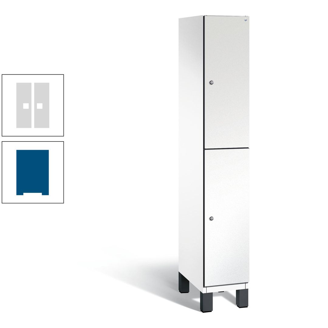 Fächerschrank, Stahlschrank, doppelstöckig, 2 Fächer, Füße, Korpus anthrazitgrau, Tür anthrazitgrau, 1.980 x 300 x 525 mm (HxBxT)