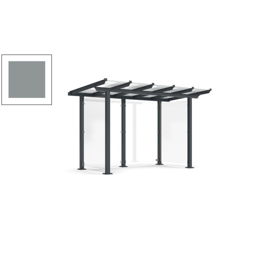 Unterstand mit Pultdach und Sicherheitsglas - feuerverzinkt und farbbeschichtet - 2.435 x 3.850 x 2.090 (HxBxT) - Farbe Achatgrau