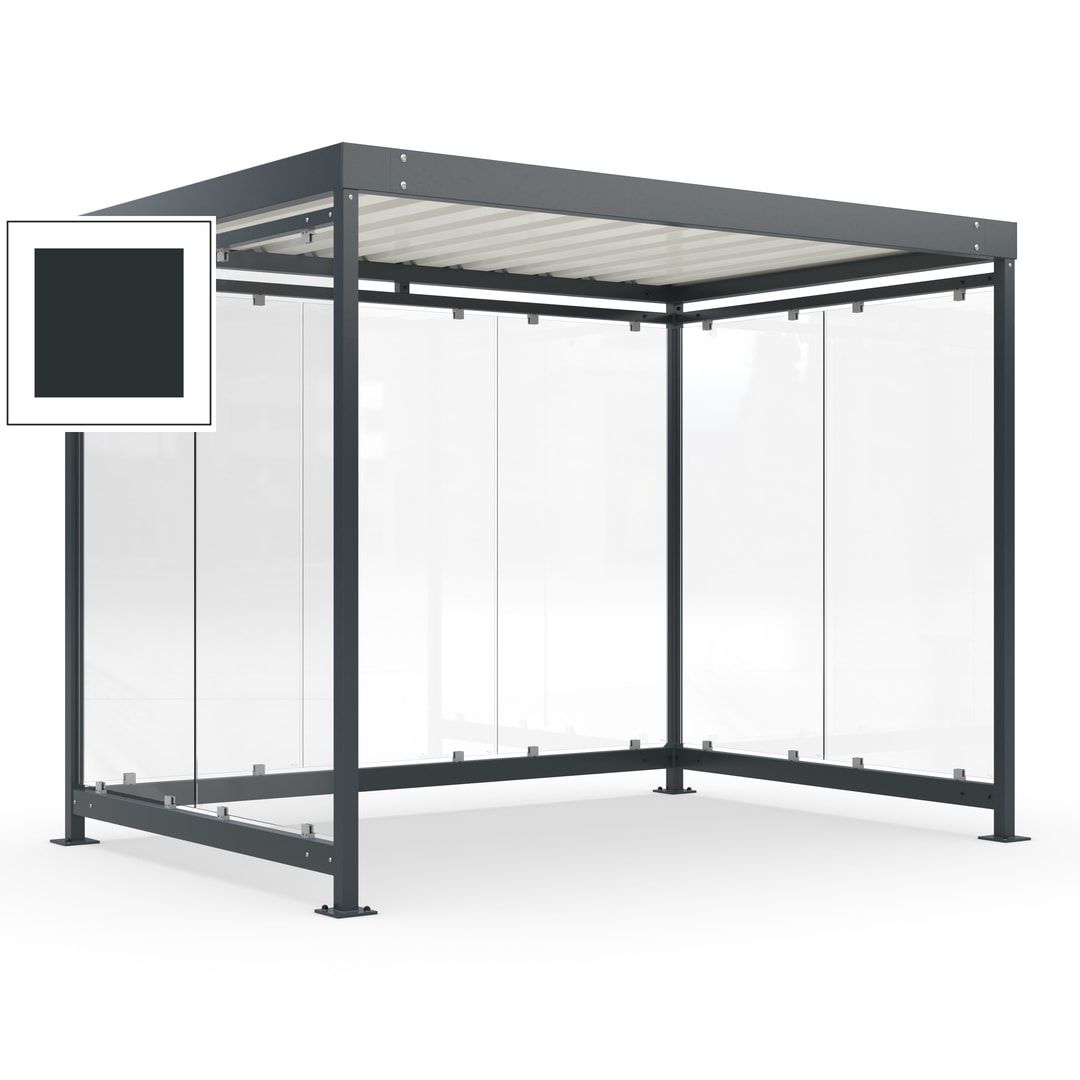 Raucherunterstand, Bausatz, Fahrgastunterstand, Bushaltestelle, 2.510 x 3.180 x 2.165 mm (HxBxT), 7 Wände, Achatgrau
