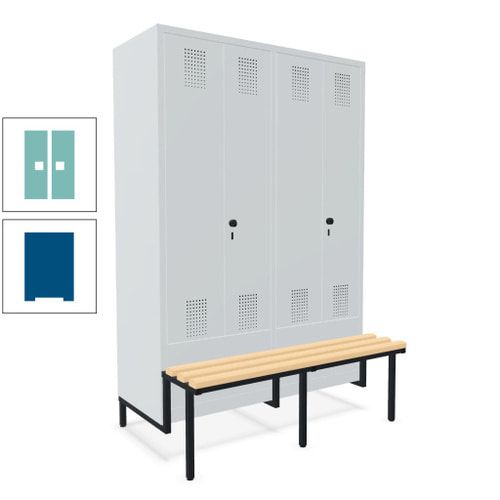 Doppel-Spind, Garderobenschrank, Buche Sitzbank integriert, 4 Abteile 300 mm, Korpus anthrazitgrau, Tür anthrazitgrau, 1.850 x 1.200 x 815 mm (HxBxT)