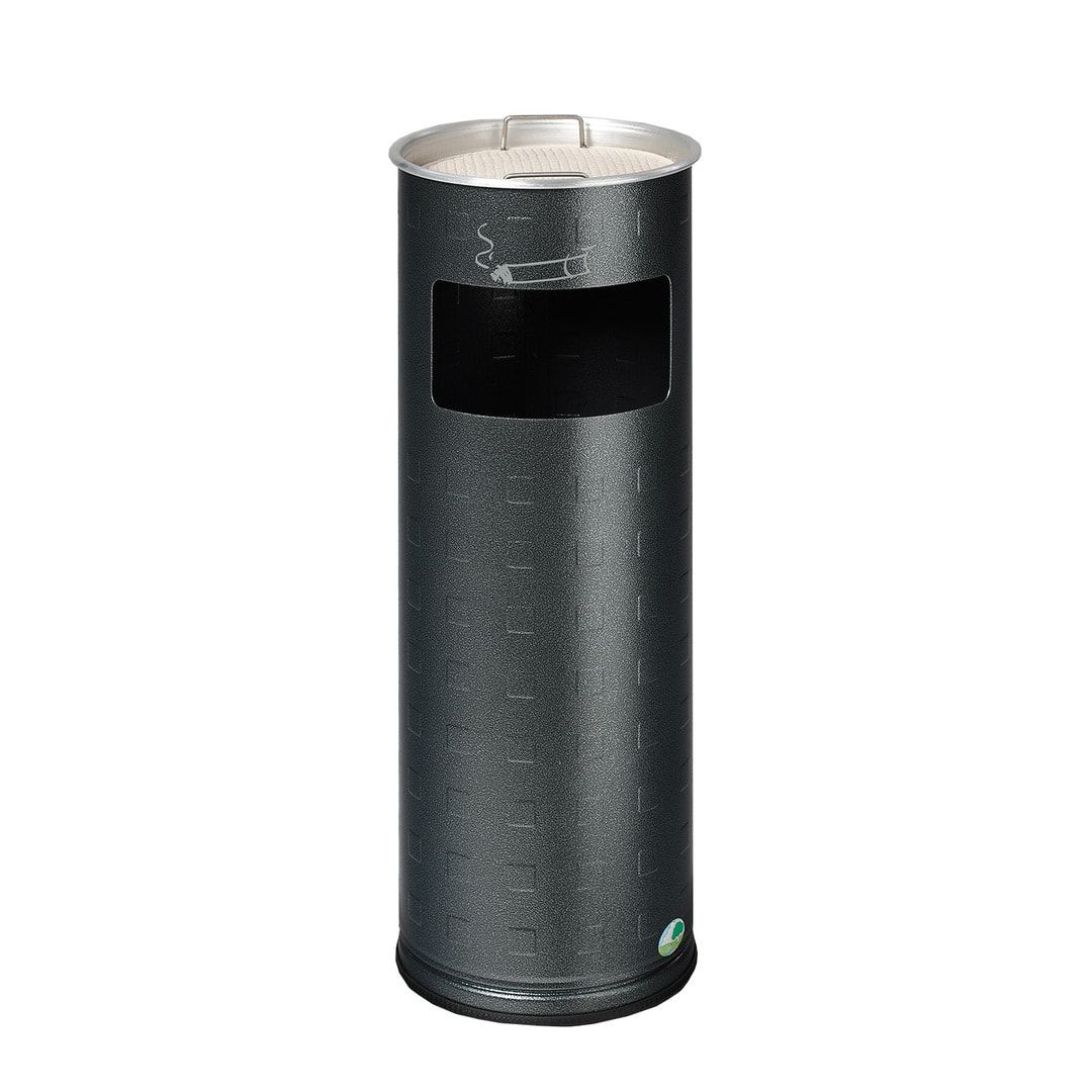 Abfallsammler mit Ascher - rund - Aluminium - Volumen 17 l - 660 x 230 x 230 mm (HxBxT) - Antik silber, geprägt