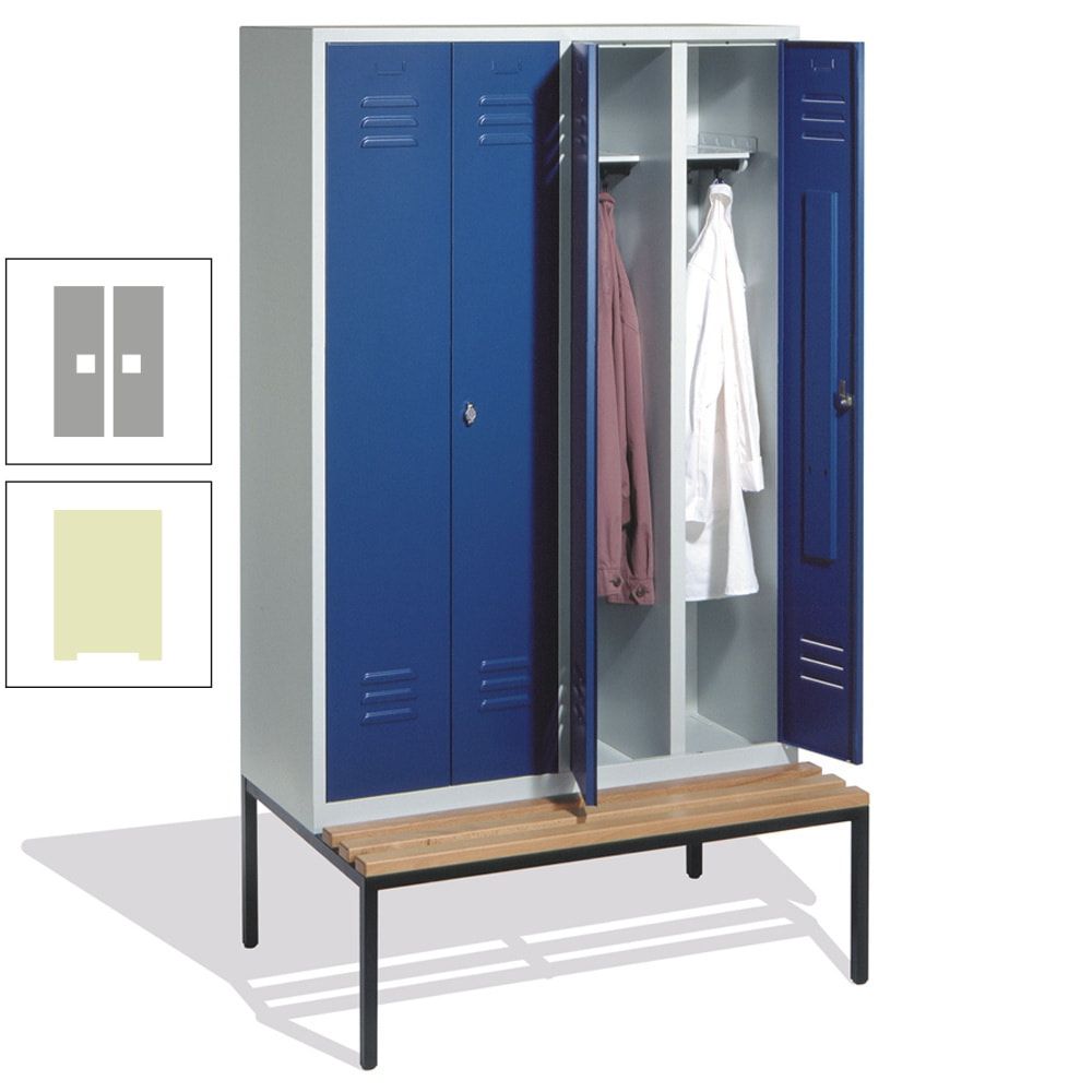 Doppel-Spindschrank, Buche Sitzbank untergebaut, 4 Abteile a 300 mm, Korpus lichtgrau, Tür anthrazitgrau, 2.090 x 1.190 x 815 mm (HxBxT)