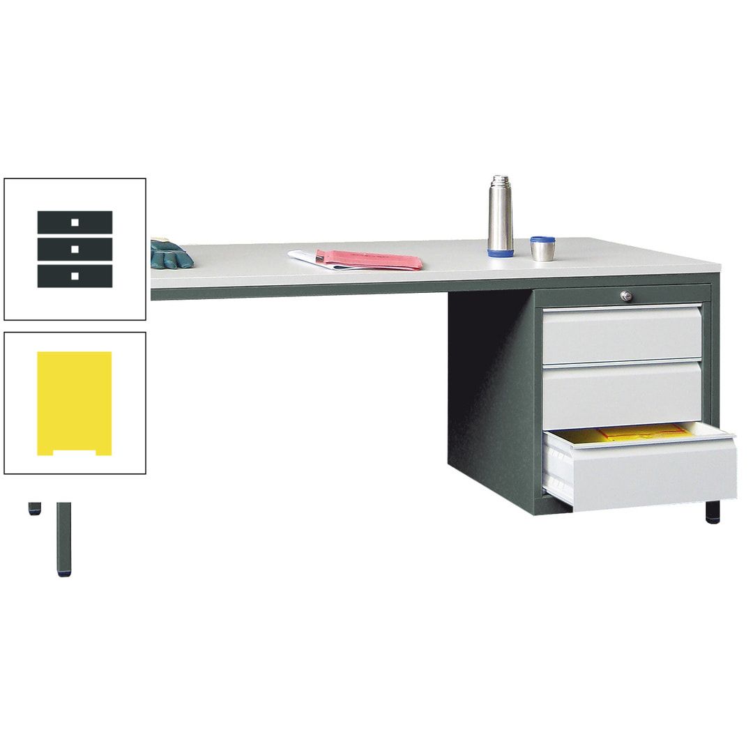 Meisterschreibtisch - 3 Schubladen 150 / 175 mm - 720 x 1.700 x 800 mm (HxBxT) - anthrazitgrau