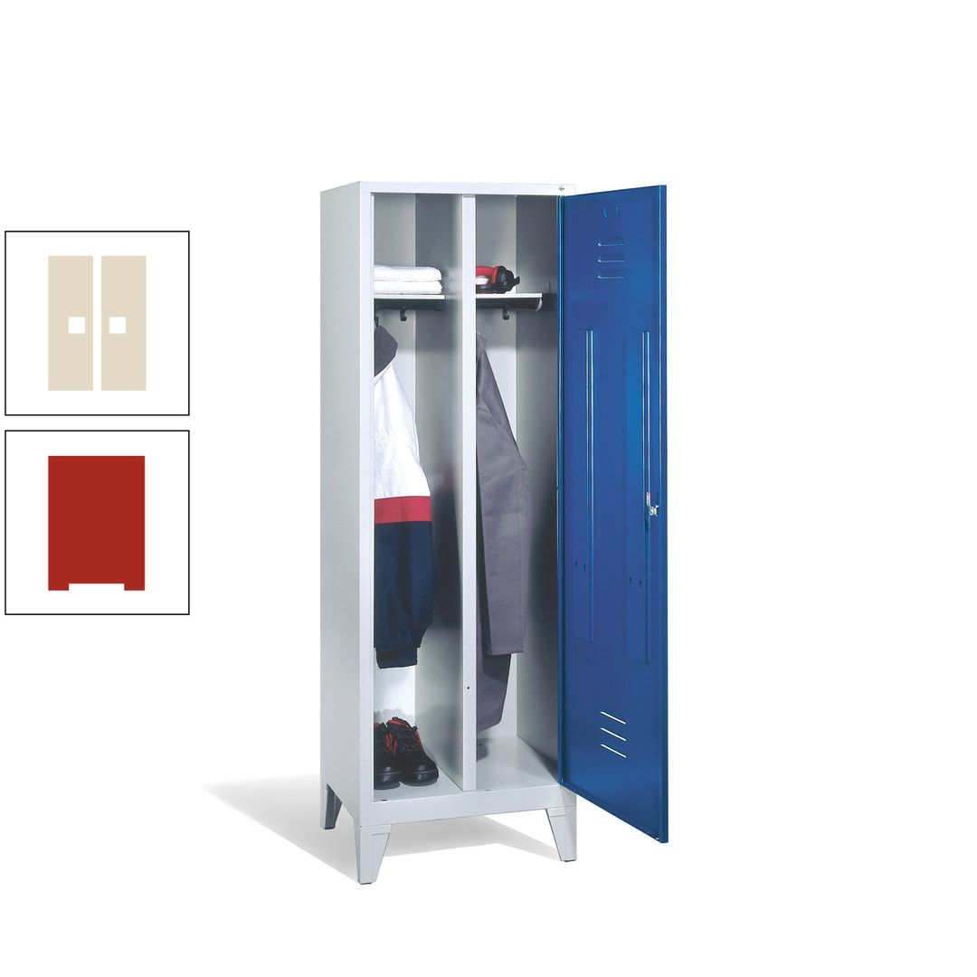 Doppel-Spind mit Großtür, Garderobenschrank mit Füßen, 2 Abteile a 300 mm, Korpus anthrazitgrau, Tür anthrazitgrau, 1.850 x 610 x 500 mm (HxBxT)