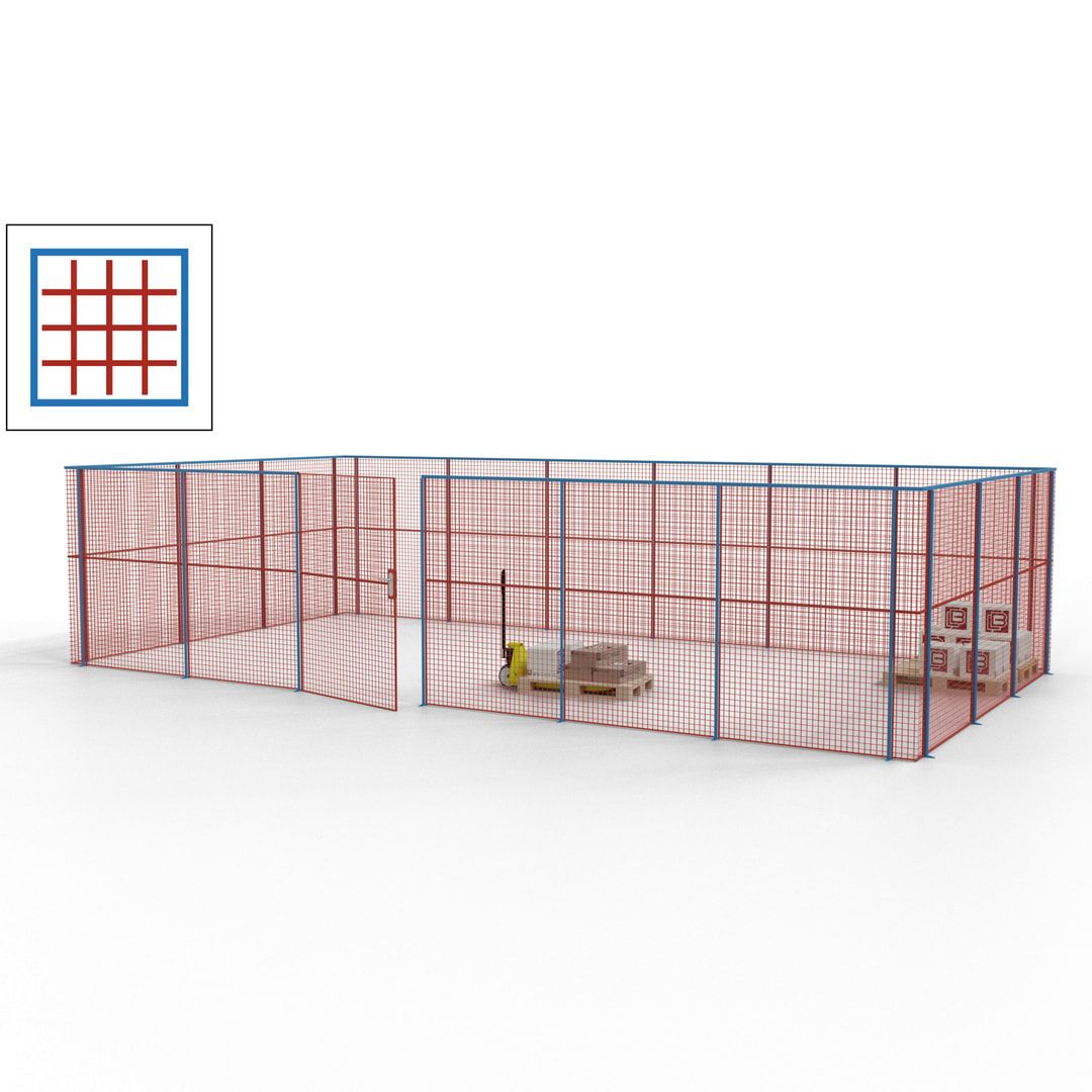 Maschinen Schutzgitter - Hallentrennwand - Sicherheitszaun - Tür - 27 m - 2.200 x 9.400 x 4.900 mm (HxBxT) - enzianblau