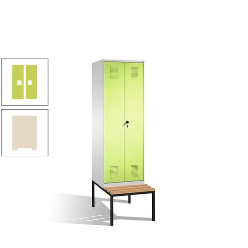 Doppel-Spind, Garderobenschrank, Buche Sitzbank untergebaut, 2 Abteile a 300 mm, Korpus anthrazitgrau, Tür anthrazitgrau, 2.090 x 600 x 815 mm (HxBxT)