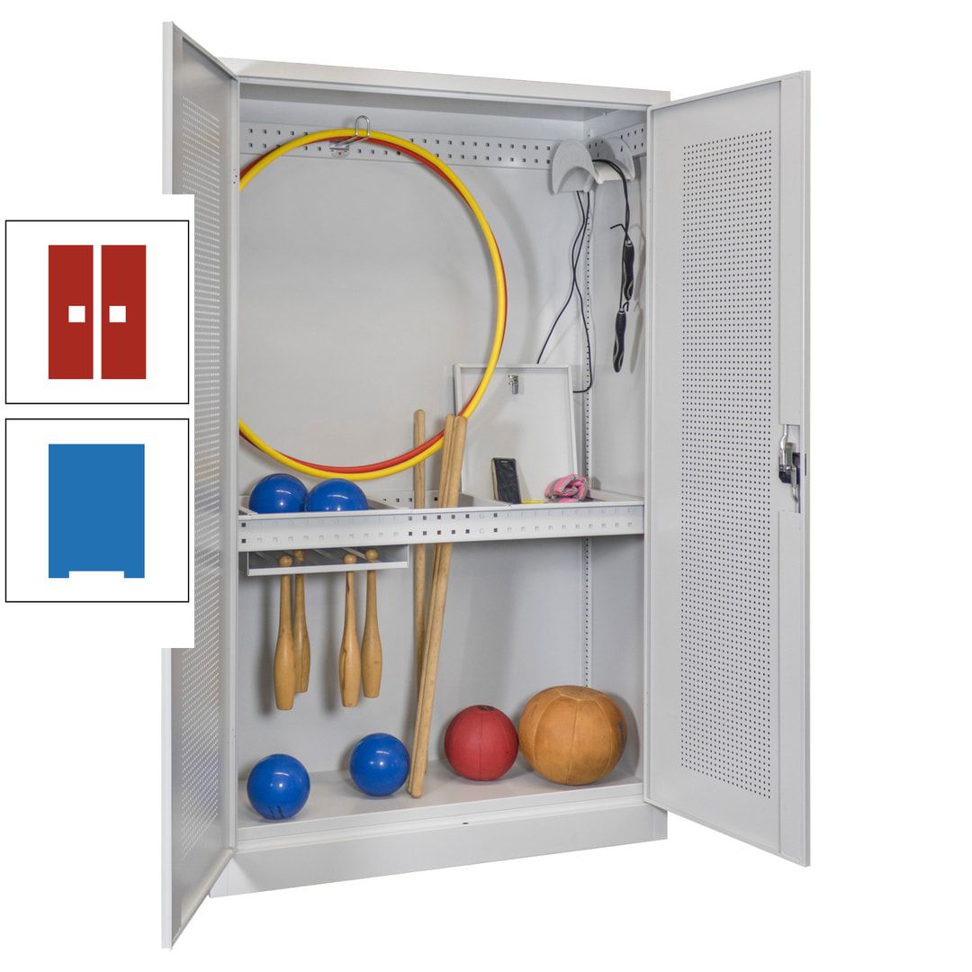 Sportschrank - Lochfeldtüren - Variante 1 - 1.950x1.200x500 mm (HxBxT) - anthrazitgrau
