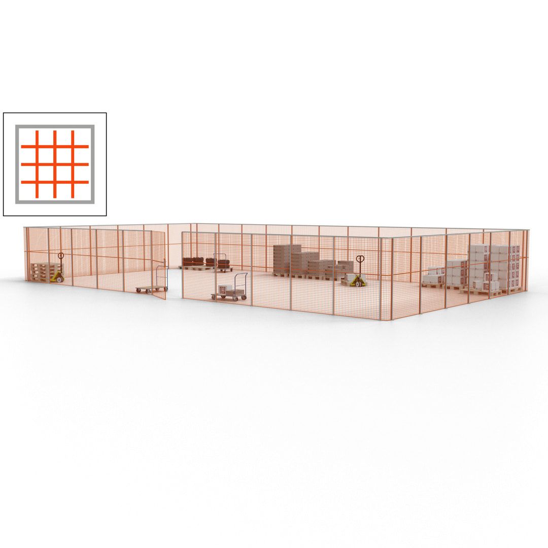 Maschinen Schutzgitter - Hallentrennwand - Sicherheitszaun - Tür - 51 m - 2.200 x 16.900 x 9.400 mm (HxBxT) - enzianblau