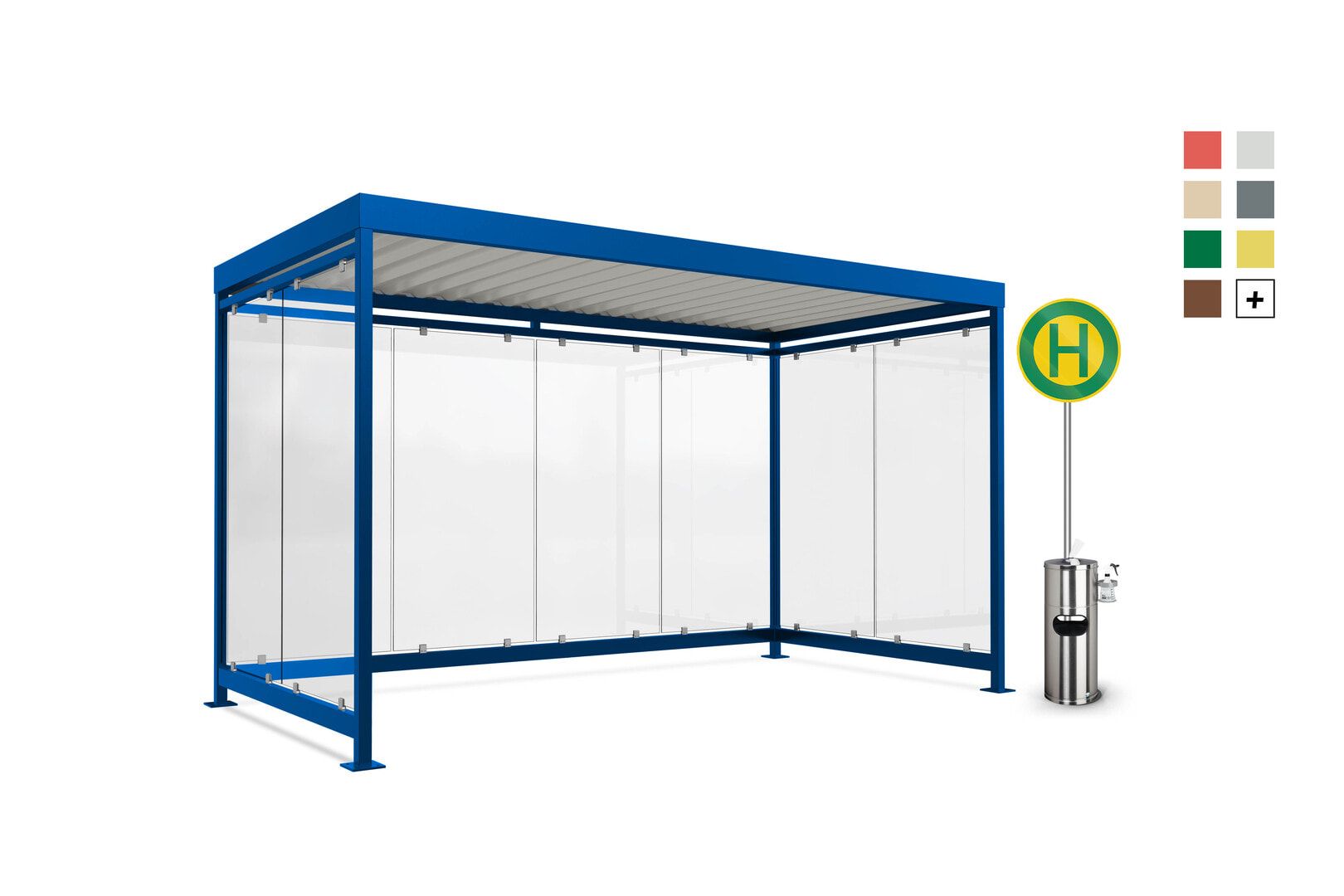 Fahrradunterstand, Raucherunterstand, Bausatz, 12-13 Personen, 2.510 x 4.195 x 2.165 mm (HxBxT), 8 Wände, Maigrün