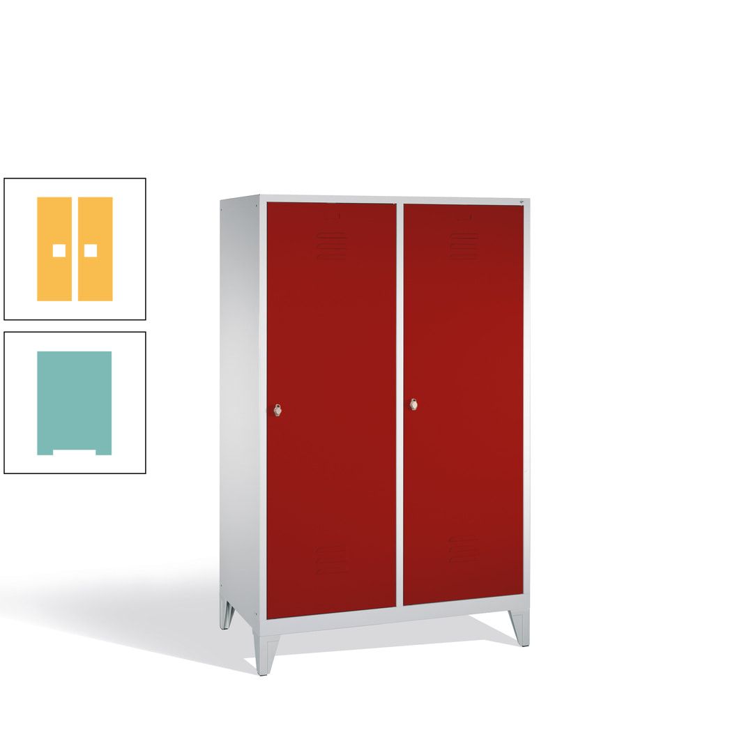Doppel-Spind mit 2 Großtüren, Garderobenschrank mit Füßen, 4 Abteile a 300 mm, Korpus anthrazitgrau, Tür anthrazitgrau, 1.850 x 1.190 x 500 mm (HxBxT)