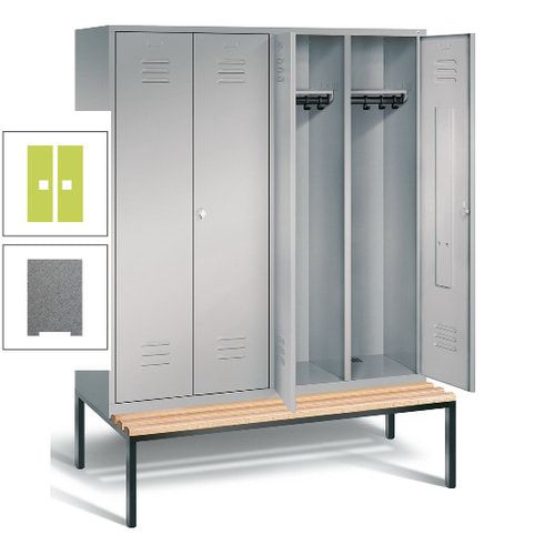 Doppel-Spindschrank, Buche Sitzbank untergebaut, 4 Abteile a 400 mm, Korpus lichtgrau, Tür anthrazitgrau, 2.090 x 1.590 x 815 mm (HxBxT)