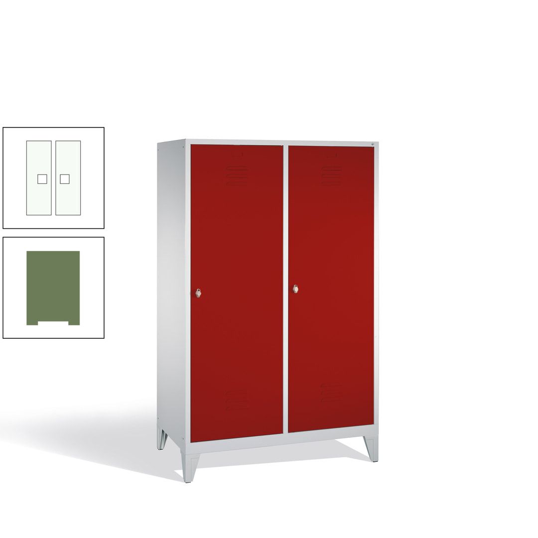 Doppel-Spind mit 2 Großtüren, Garderobenschrank mit Füßen, 4 Abteile a 300 mm, Korpus anthrazitgrau, Tür anthrazitgrau, 1.850 x 1.190 x 500 mm (HxBxT)