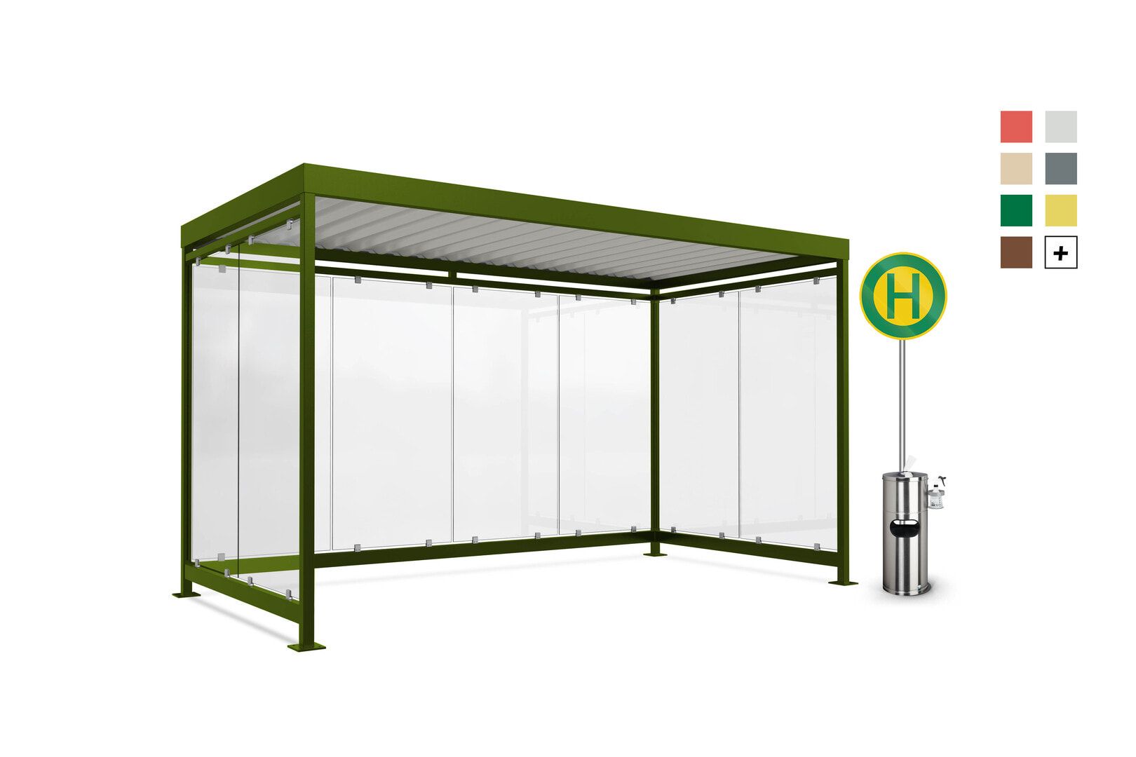 Fahrradunterstand, Raucherunterstand, Bausatz, 12-13 Personen, 2.510 x 4.195 x 2.165 mm (HxBxT), 8 Wände, Maigrün